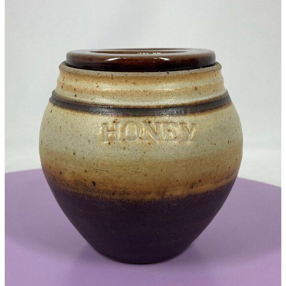 Vintage 70s honey jar, stoneware pottery, small container, country decor - Picture 3 of 10
